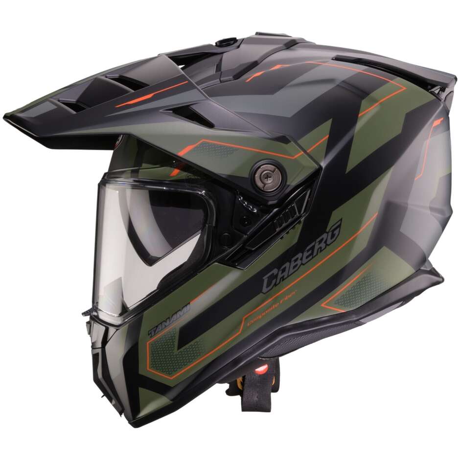 Casque moto intégral tout-terrain Caberg TANAMI RANGER noir mat vert militaire orange
