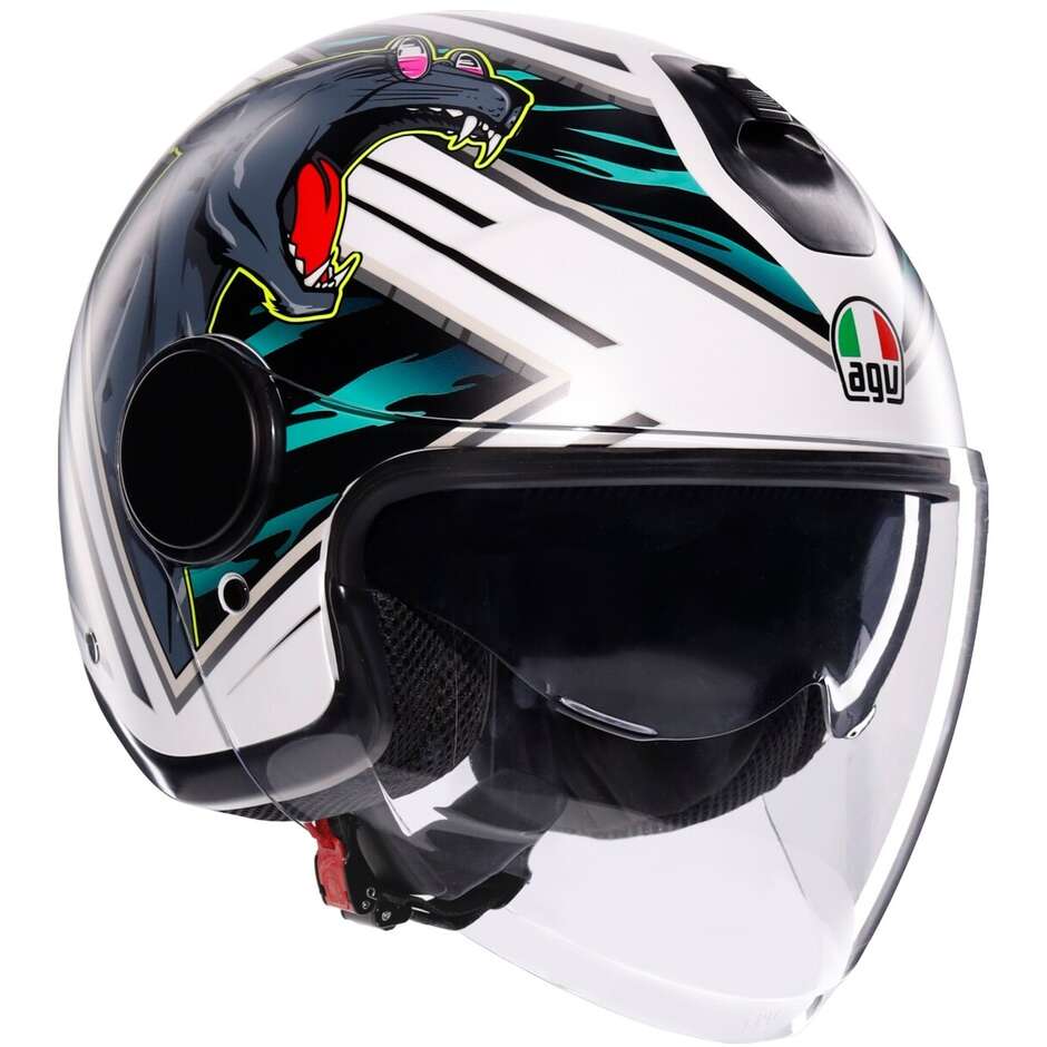 Casque Moto Jet AGV ETERES GHEPARD Blanc Mat Noir Vert