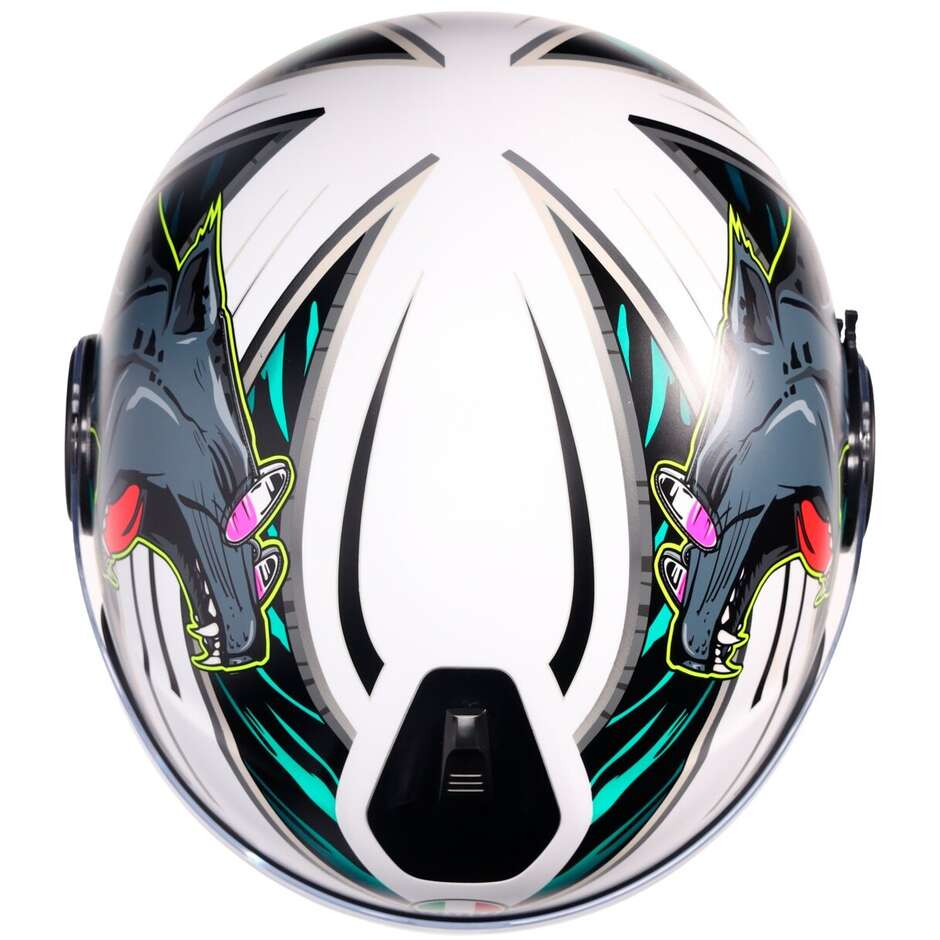 Casque Moto Jet AGV ETERES GHEPARD Blanc Mat Noir Vert
