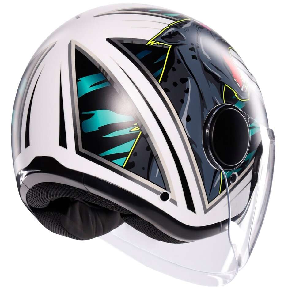 Casque Moto Jet AGV ETERES GHEPARD Blanc Mat Noir Vert