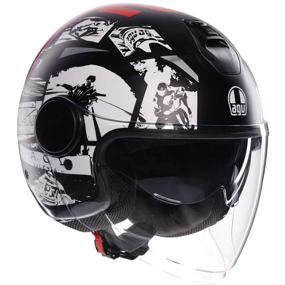 Casque Moto Jet AGV ETERES HISTORY Noir Mat Blanc Rouge