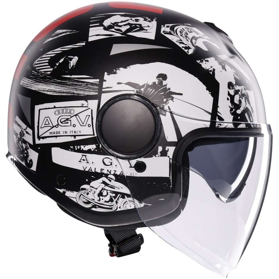 Casque Moto Jet AGV ETERES HISTORY Noir Mat Blanc Rouge