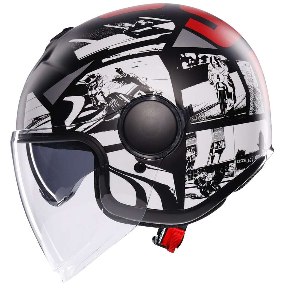 Casque Moto Jet AGV ETERES HISTORY Noir Mat Blanc Rouge