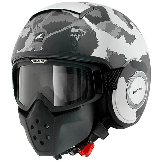 Casque moto jet avec lunettes Shark RAW KURTZ Noir Gris Mat