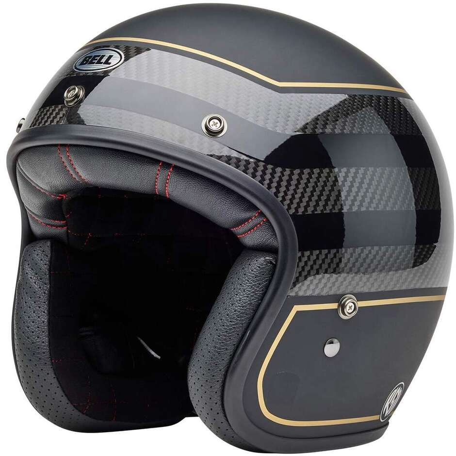 Casque moto jet Bell Custom 500 Carbon Roland Sand The Redodo, noir mat brillant