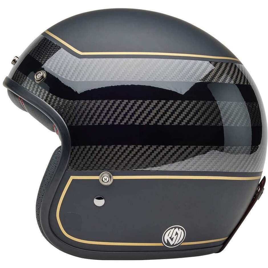 Casque moto jet Bell Custom 500 Carbon Roland Sand The Redodo, noir mat brillant