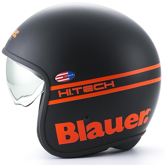 Casque moto Jet Blauer Pilot 1.1 HT en fibre multicolore noir mat orange fluo