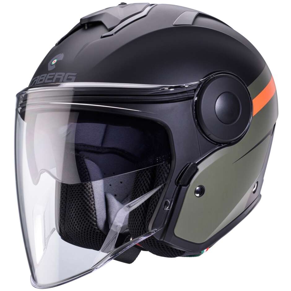 Casque Moto Jet Caberg SOHO ZEPHYR Noir Mat Vert Militaire Orange