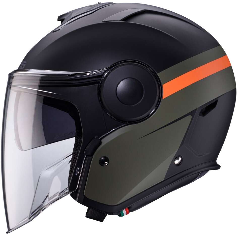 Casque Moto Jet Caberg SOHO ZEPHYR Noir Mat Vert Militaire Orange