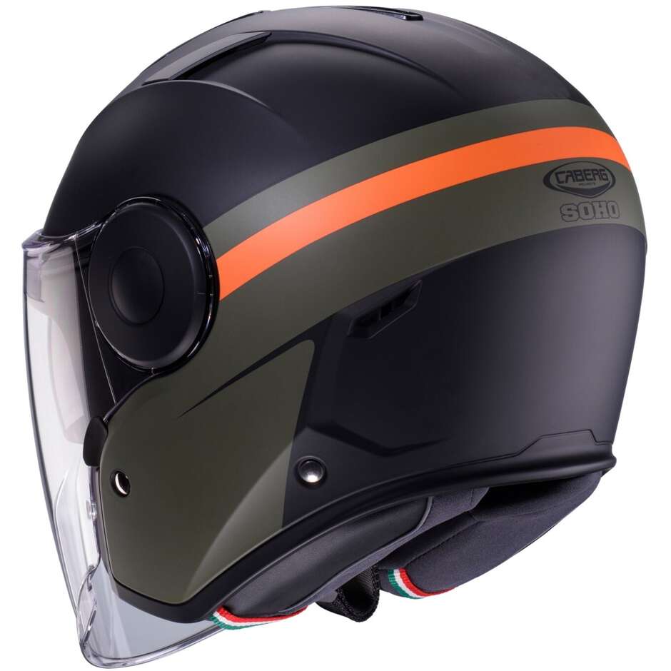 Casque Moto Jet Caberg SOHO ZEPHYR Noir Mat Vert Militaire Orange