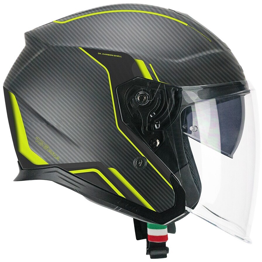 Casque Moto Jet CGM 136X RNA PRO STREET Carbon Jaune Fluo Mat