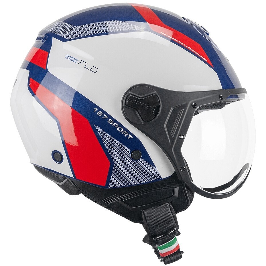 Casque Moto Jet CGM 167D FLO SPORT Forme Bleu Blanc Rouge
