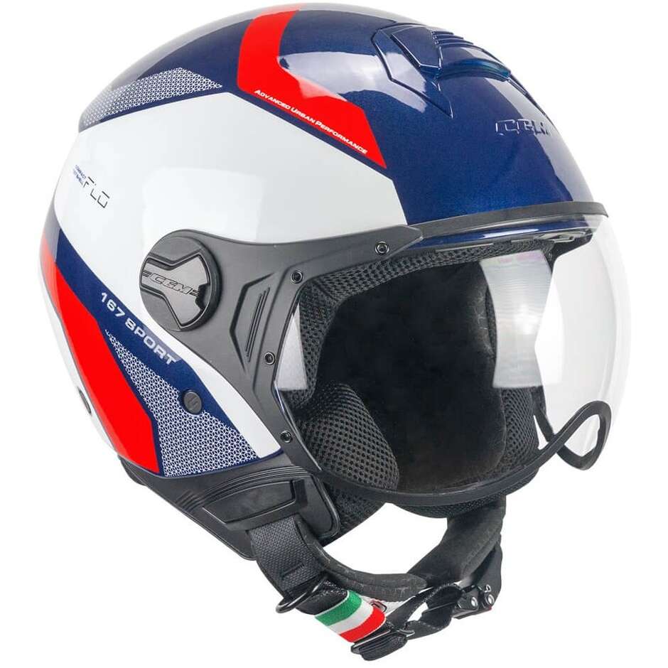 Casque Moto Jet CGM 167D FLO SPORT Forme Bleu Blanc Rouge