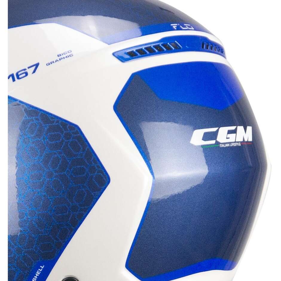 Casque Moto Jet CGM 167L FLO BICO Blanc Bleu