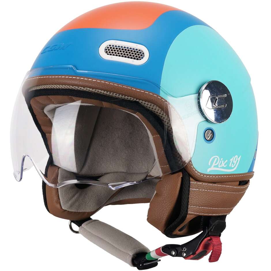 Casque Moto Jet CGM 191G PIX SPRINT Celeste Orange Forme Mat