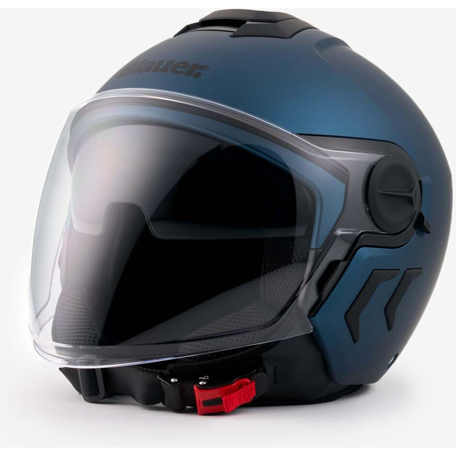 Casque Moto Jet Double Visière Blauer DJ-01 Mono Bleu Mat