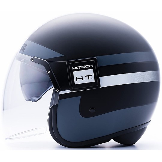 Casque Moto Jet en Blauer Fibre Stripes POD Noir Titane Mat Blanc