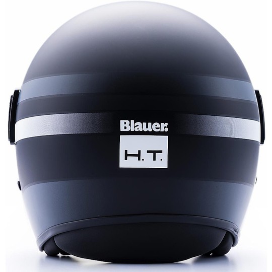 Casque Moto Jet en Blauer Fibre Stripes POD Noir Titane Mat Blanc