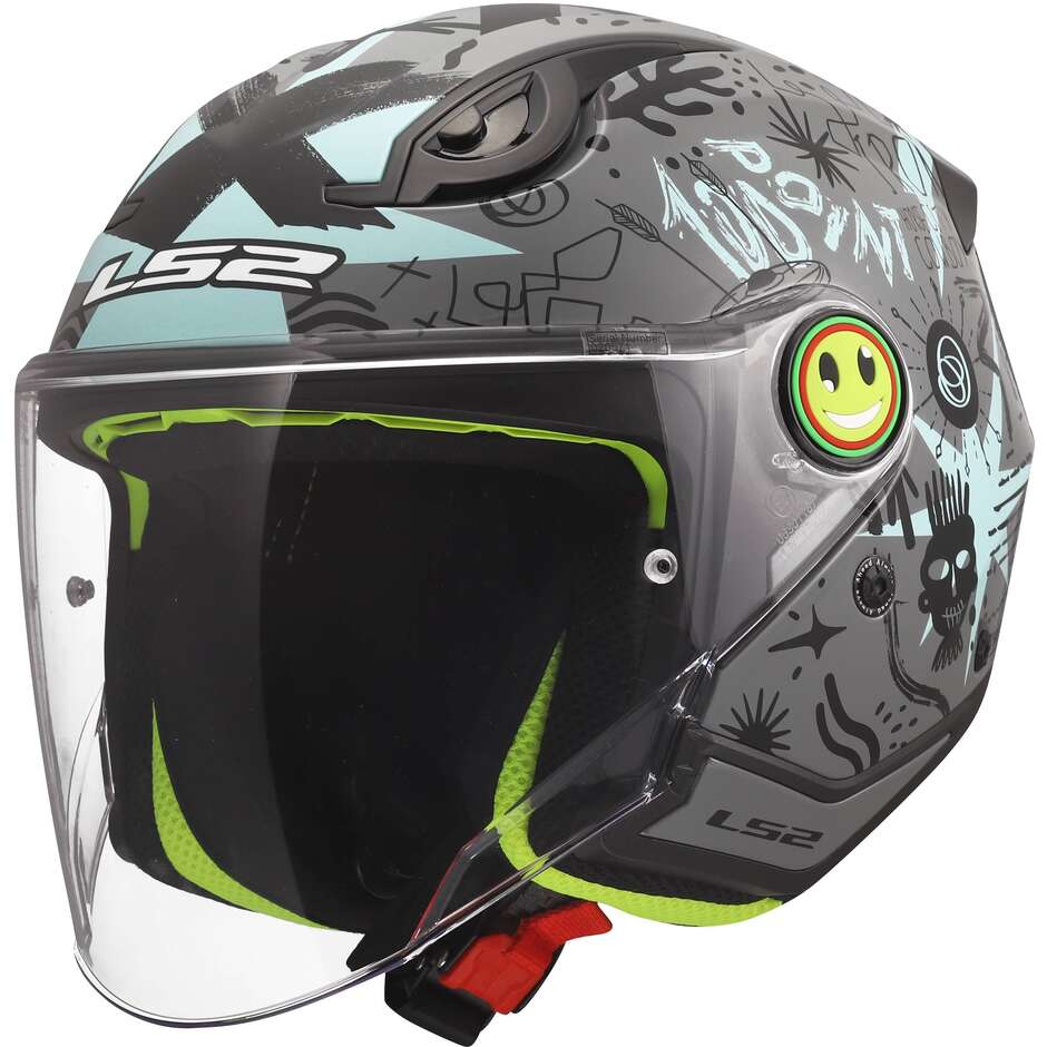 Casque moto jet enfant LS2 OF622 FUNNY II SCRIBBLE Gris/Bleu
