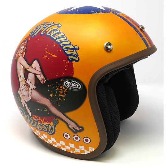 Casque moto Jet Fibre Premier Vintage Classic pin Up Orange