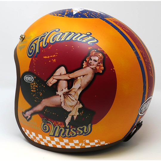 Casque moto Jet Fibre Premier Vintage Classic pin Up Orange