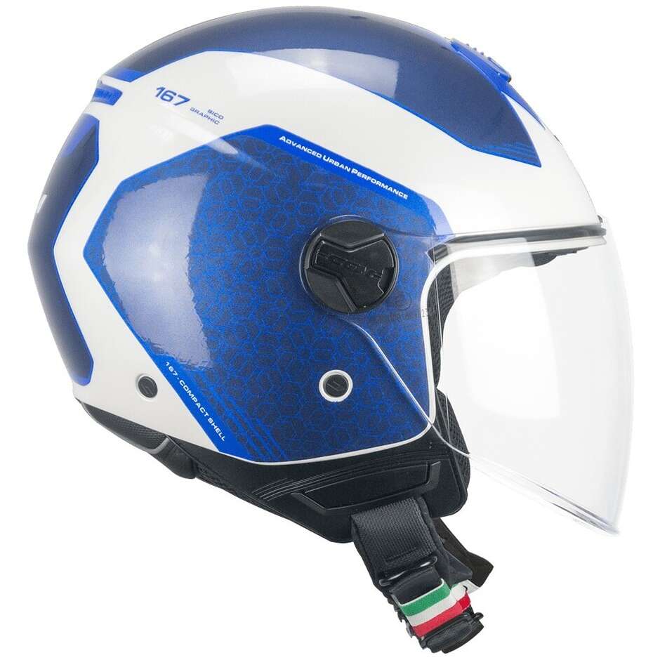 Casque Moto Jet Long Jet CGM 167L FLO BICO Blanc Bleu