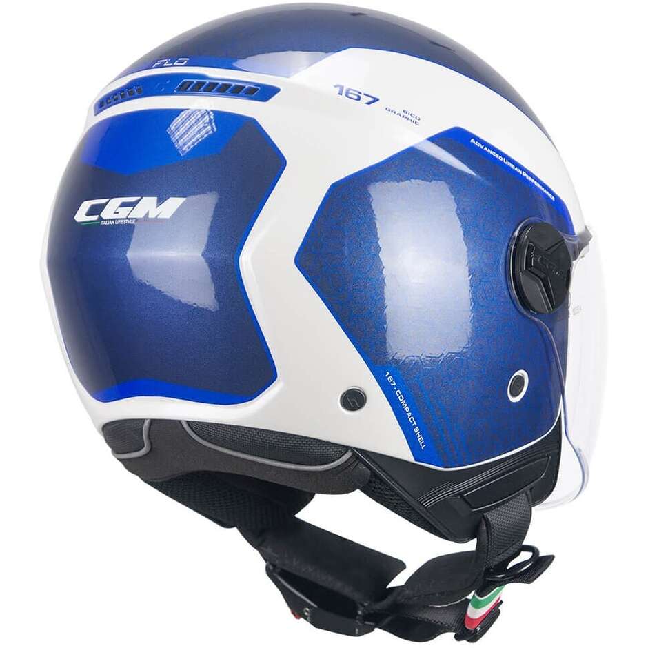 Casque Moto Jet Long Jet CGM 167L FLO BICO Blanc Bleu