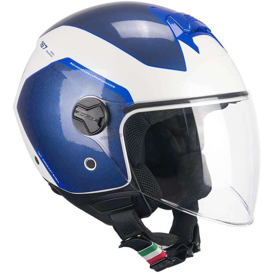 Casque Moto Jet Long Jet CGM 167L FLO BICO Blanc Bleu