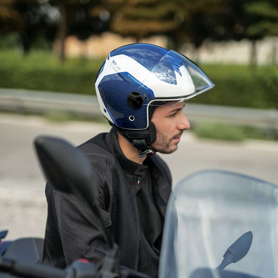 Casque Moto Jet Long Jet CGM 167L FLO BICO Blanc Bleu