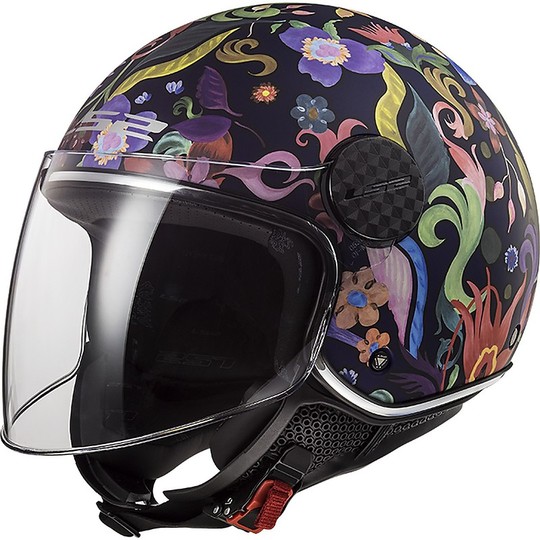 Casque moto Jet LS2 OF558 SPHERE LUX Bloom Black Pink + Dark Visor