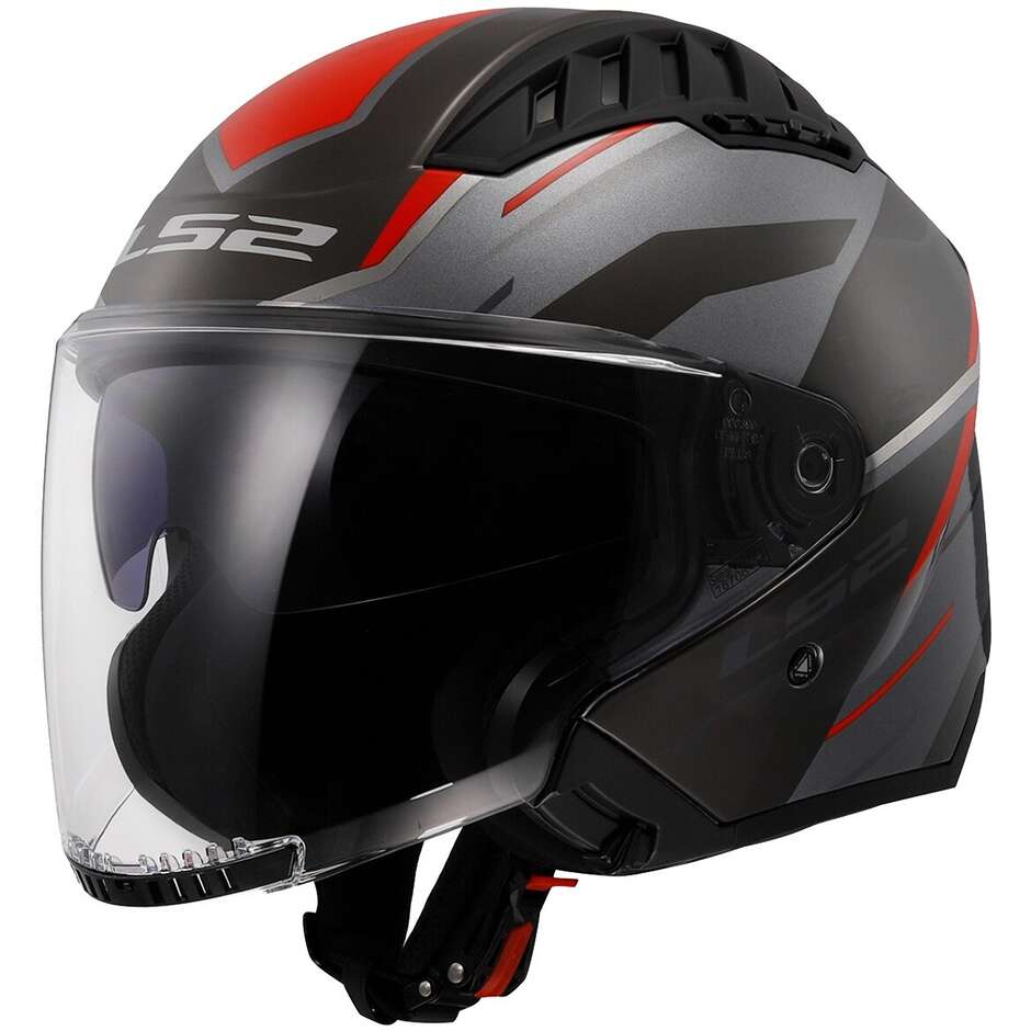 Casque Moto Jet Ls2 OF600 COPTER II DISTON  Gris Rouge