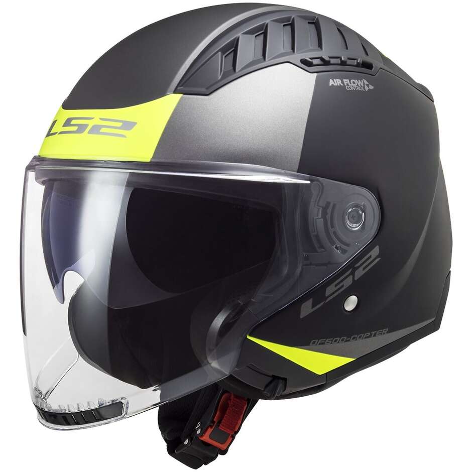 Casque Moto Jet Ls2 OF600 COPTER II URBAN Noir Mat Jaune Fluo