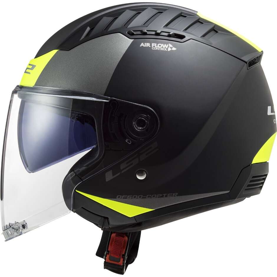 Casque Moto Jet Ls2 OF600 COPTER II URBAN Noir Mat Jaune Fluo