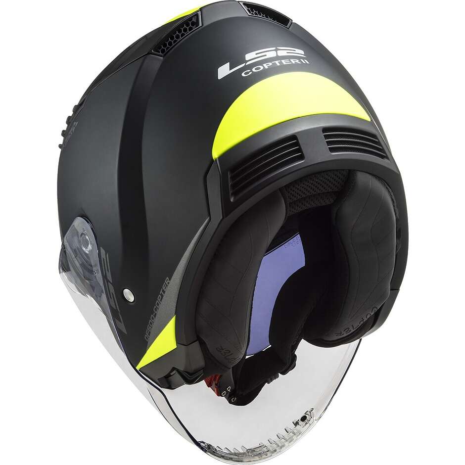 Casque Moto Jet Ls2 OF600 COPTER II URBAN Noir Mat Jaune Fluo