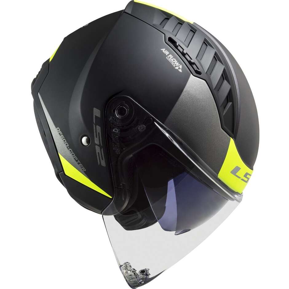 Casque Moto Jet Ls2 OF600 COPTER II URBAN Noir Mat Jaune Fluo