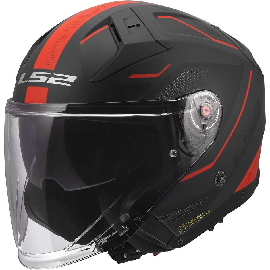 Casque moto jet LS2 OF603 INFINITY II VEYRON Noir Gris Rouge