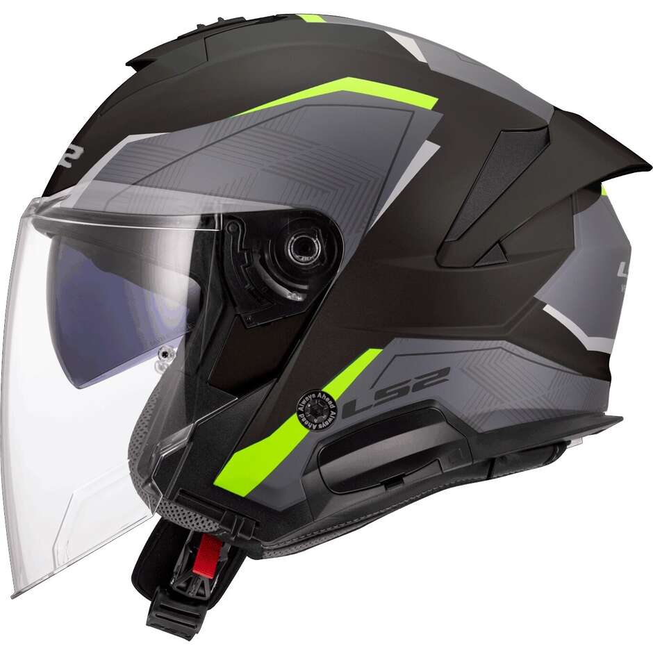 Casque Moto Jet LS2 OF618 VERSO II AIR Noir Jaune Fluo