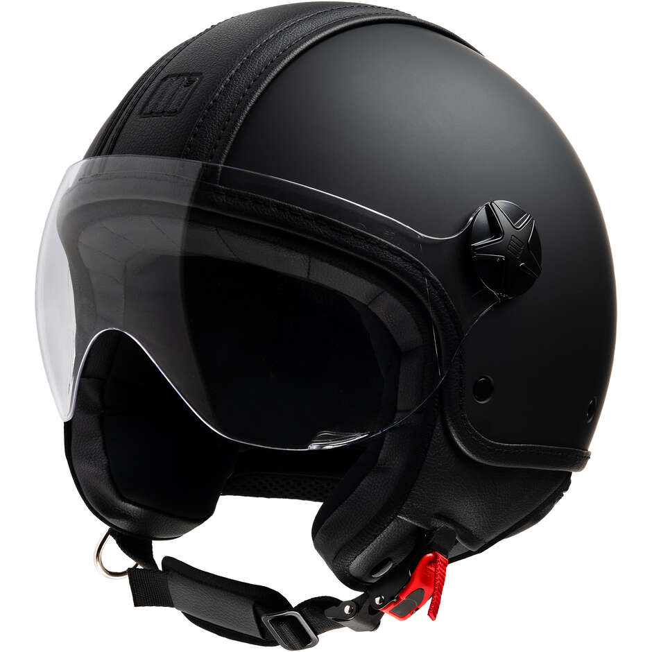 Casque Moto Jet Vintage - Approuvé ECE 22, Visière Longue, Rouge, Taille M (55-56cm)