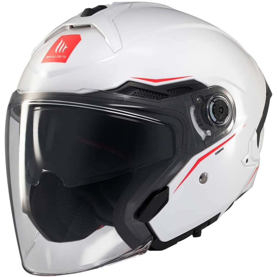 Casque moto jet MT COSMO SV SOLID A0, blanc brillant