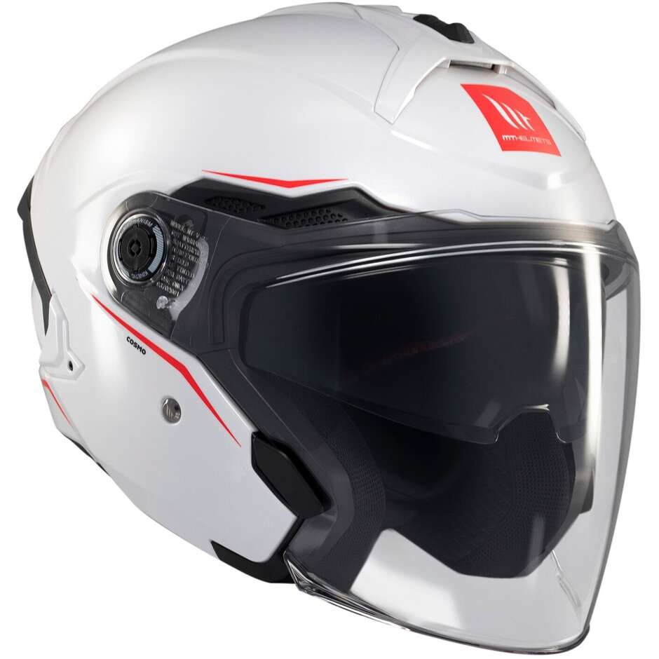 Casque moto jet MT COSMO SV SOLID A0, blanc brillant
