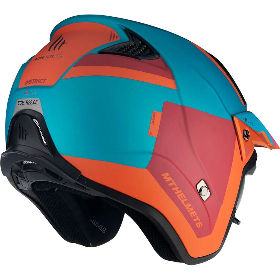Casque Moto Jet Mt Helmets DISTRICT SV S ANALOG D24 BLEU CLAIR Orange Rouge Mat