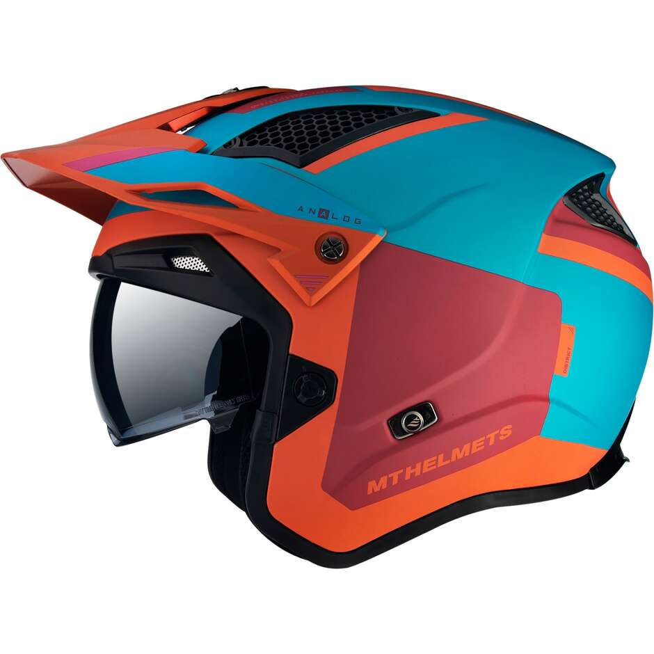 Casque Moto Jet Mt Helmets DISTRICT SV S ANALOG D24 BLEU CLAIR Orange Rouge Mat