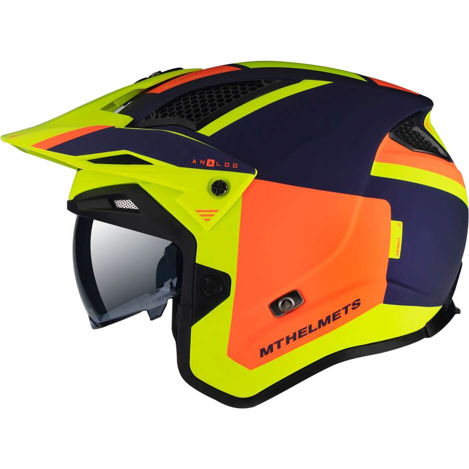Casque Moto Jet Mt Helmets DISTRICT SV S ANALOG D27 Bleu Jaune FLUO Mat