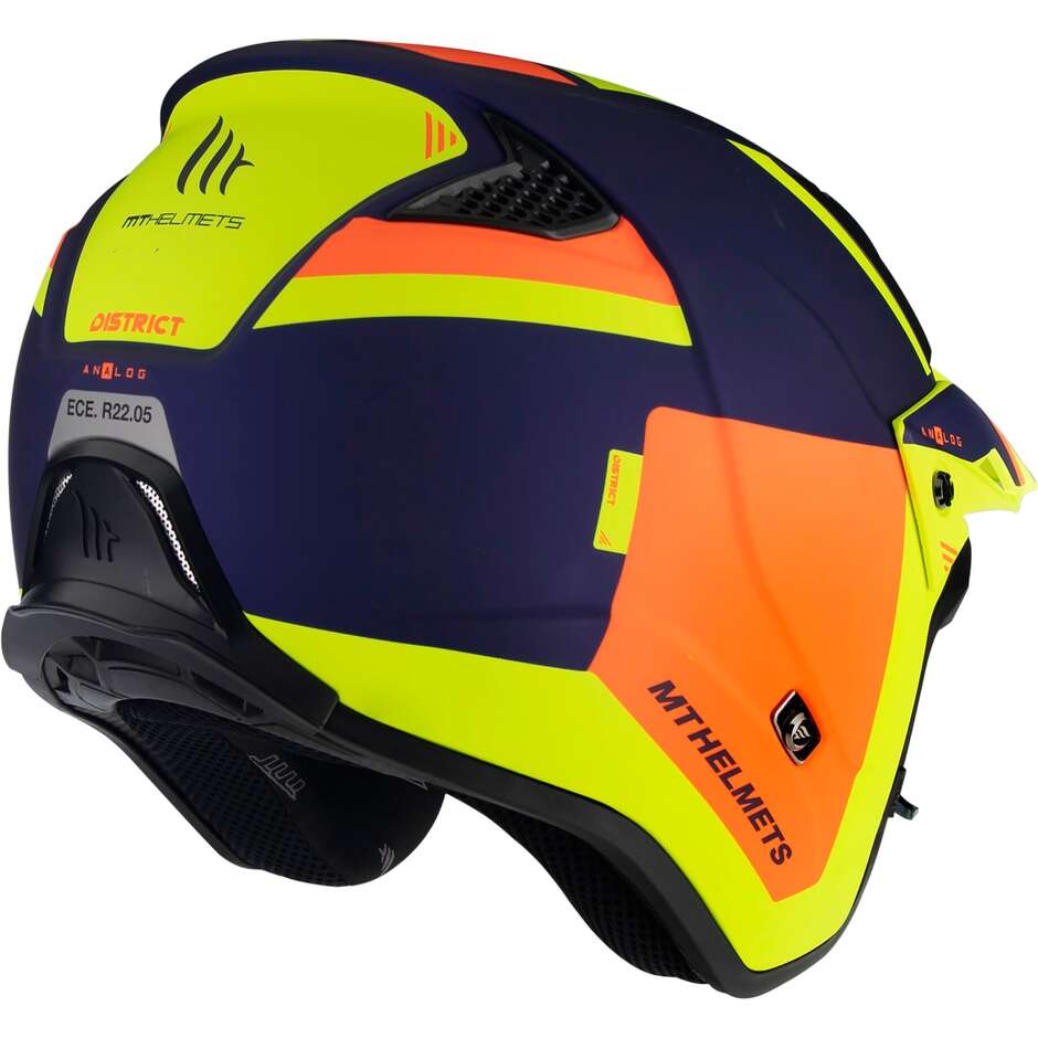 Casque Moto Jet Mt Helmets DISTRICT SV S ANALOG D27 Bleu Jaune FLUO Mat