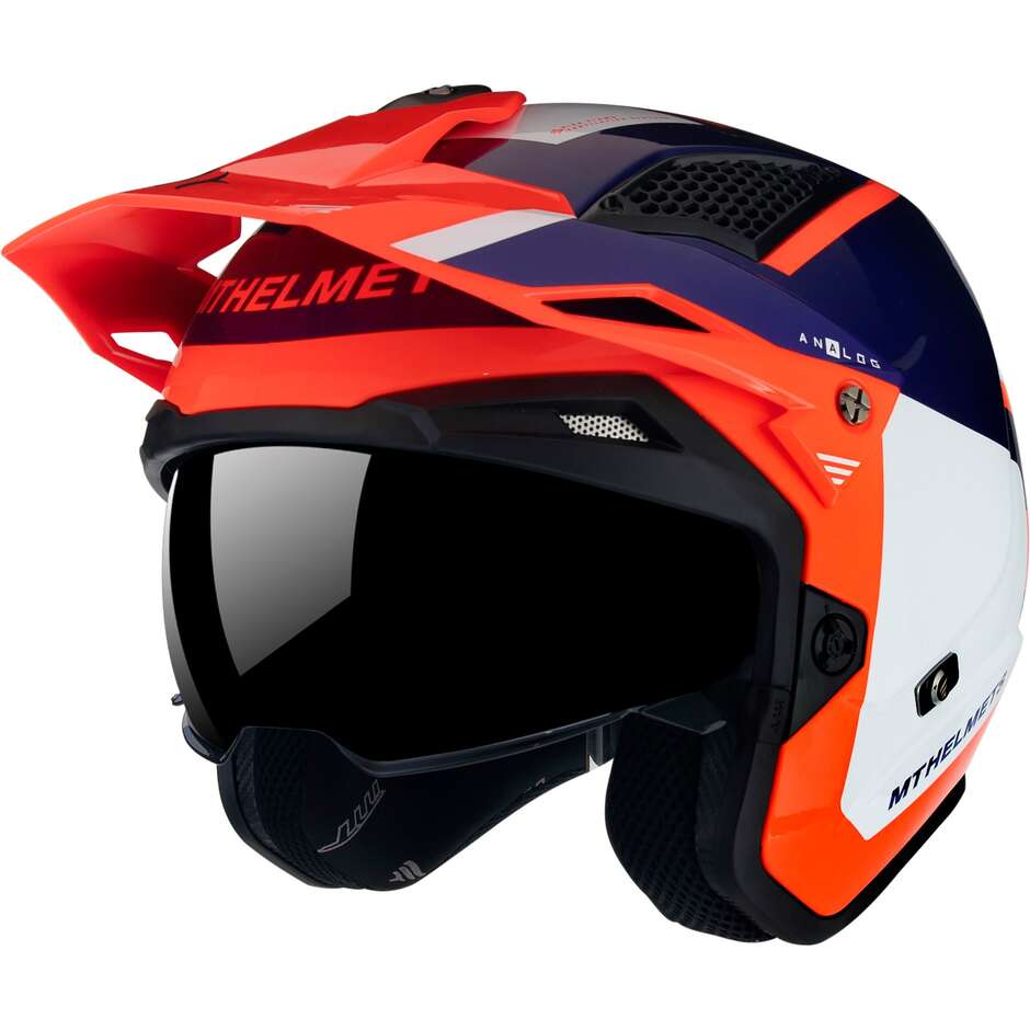 Casque Moto Jet Mt Helmets DISTRICT SV S ANALOG D5 Bleu Blanc Rouge Brillant