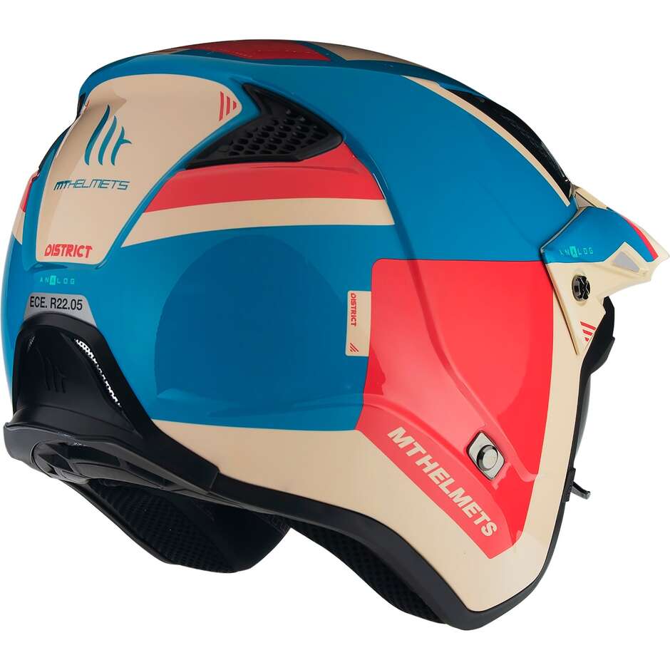 Casque Moto Jet Mt Helmets DISTRICT SV S ANALOG D7 BLEU Beige Rouge Brillant