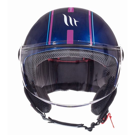 Casque Moto Jet MT Helmets STREET Tout J4 Bleu Rose Fluo