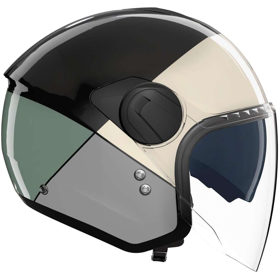 Casque moto jet Nolan N20-2 VISOR BLOCK 354 Noir Ivoire Vert Gris Brillant