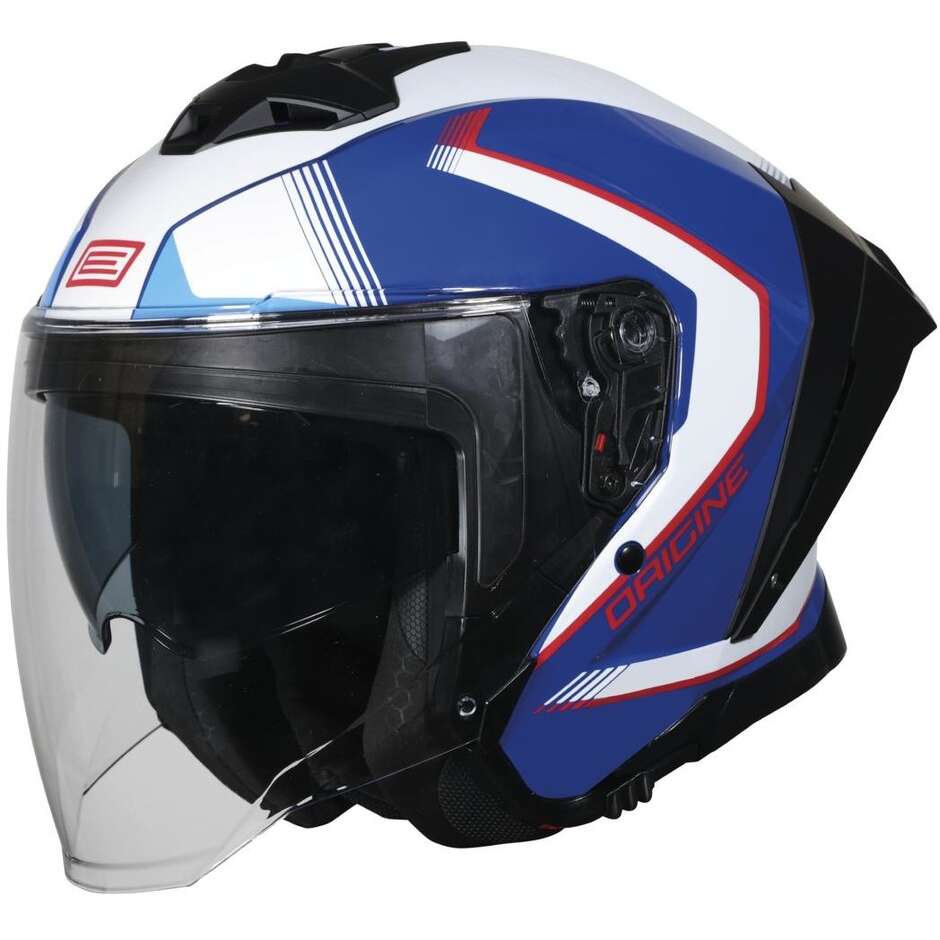 Casque moto jet ORIGINE APRICA ESSENTIAL Rouge Bleu Brillant 22.06