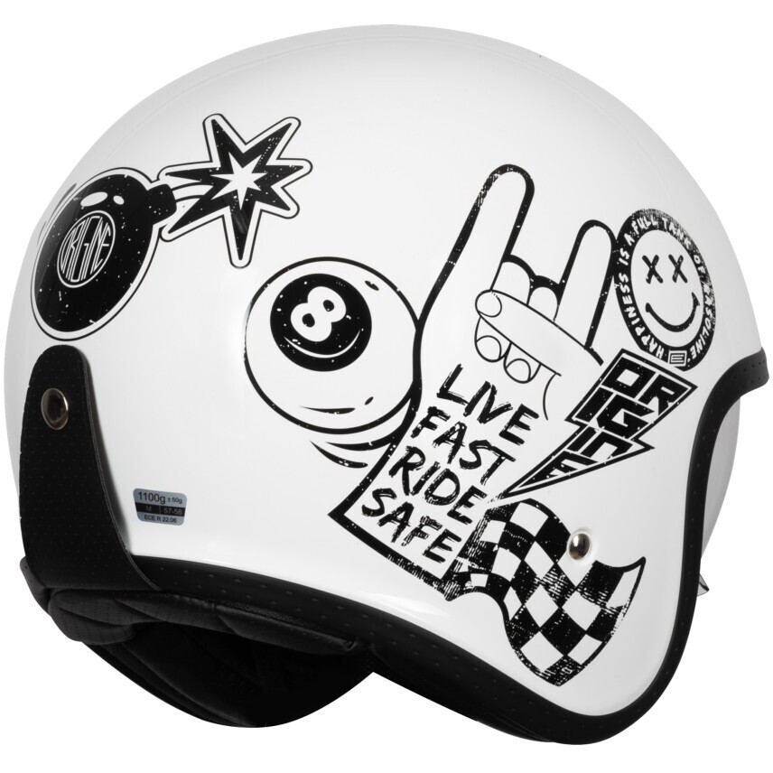 Casque moto jet ORIGINE SPIRIT STICKY Blanc brillant 22.06